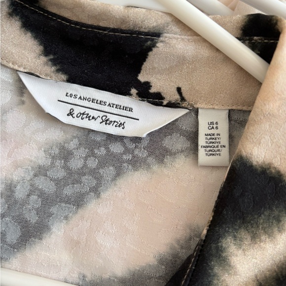 & Other Stories Black Cream Printed Shirt Long Sleeve Tie Midi Dress Size 6 - Picture 6 of 10